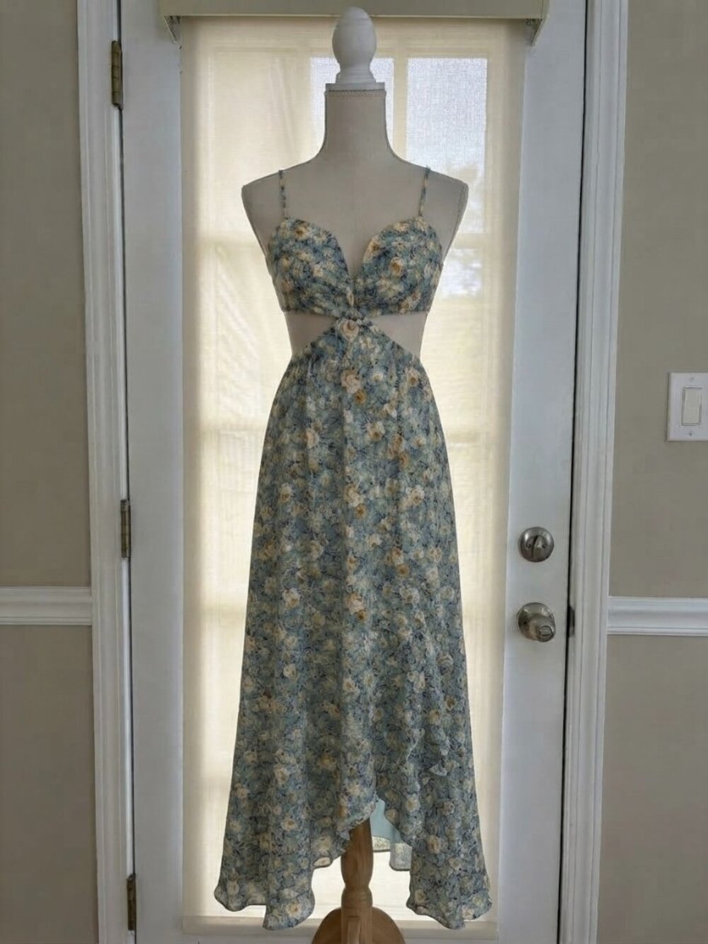 Floral Lace-Up Cutout Maxi Dress